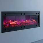 شومینه برقی فریم فلز مدل نوکسا با هیزم سه‌بعدی، نور RGB و صدای واقعی آتش