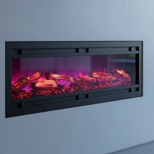 شومینه برقی فریم فلز مدل نوکسا با هیزم سه‌بعدی، نور RGB و صدای واقعی آتش