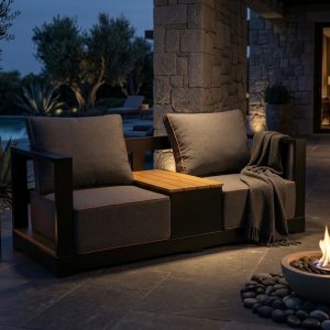 مبلمان فضای باز مدل سینیور با فریم آلومینیوم 6063 و پارچه اولفین ترک مناسب روف گاردن